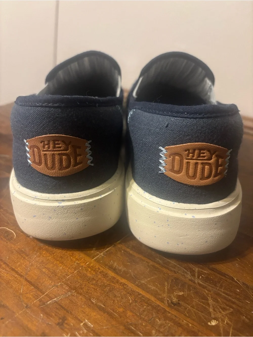 Hey Dude Navy Knit Slip-On Loafers with Tan Accent